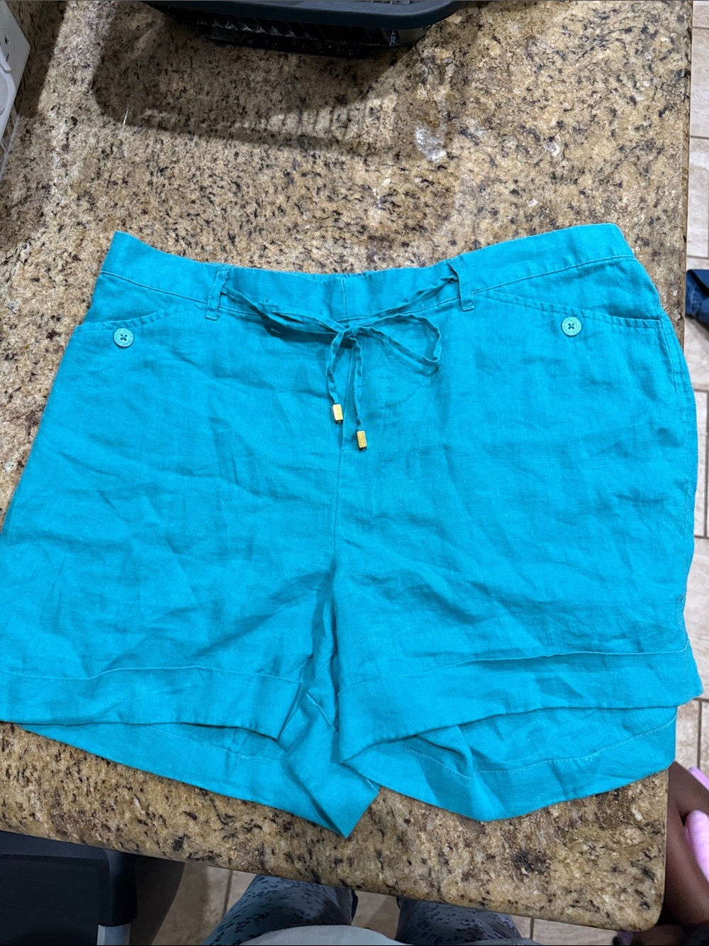 Ellen Tracy Turquoise High-Waist Linen Shorts - Picture 2 of 5